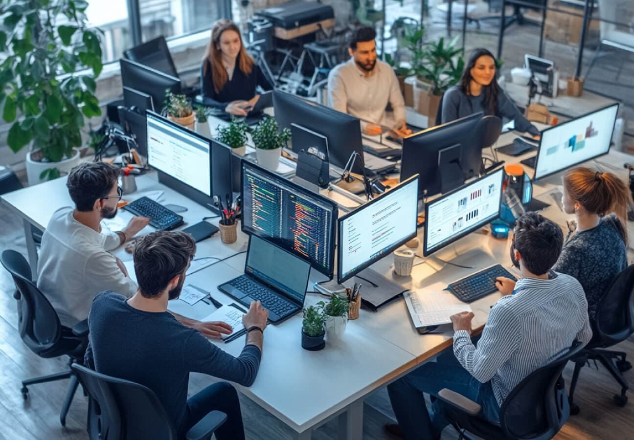 Team collaboration in modern office environment